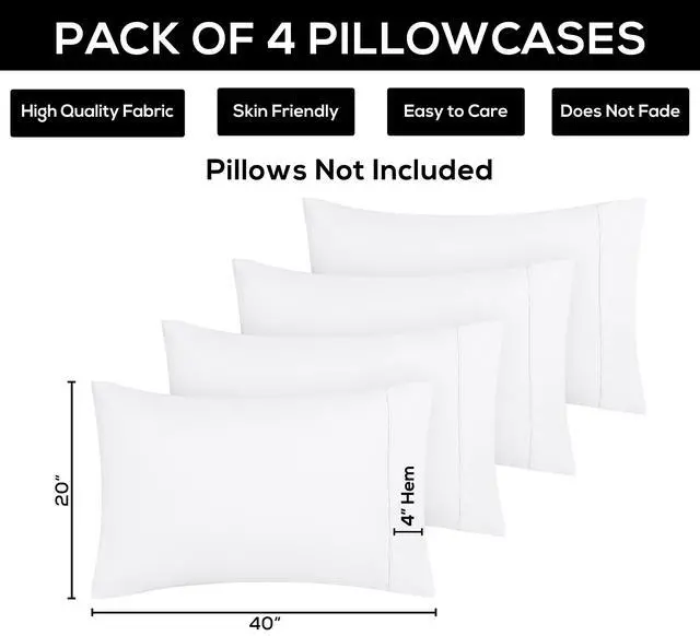 Alt view image 4 of 7 - Utopia Bedding King Pillow Cases - 4 Pack - Envelope Closure - Soft Brushed Microfiber Fabric - Shrinkage and Fade Resistant Pillow Covers King Size 20 X 40 Inches (King, White)
