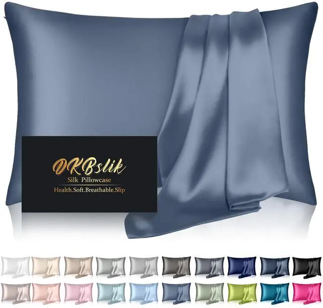 Main image of Silk Pillowcase for Hair and Skin, Mulberry Silk Pillow Cases Standard Size, Anti Acne Cooling Sleep Both Sides Natural Silk Satin Pillow Covers with Hidden Zipper, Gifts for Women Men, Ash Blue