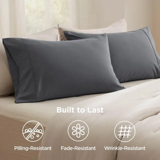 Alt view image 6 of 7 - Bedsure Pillow Cases Queen Set of 2 - Dark Grey Double Brushed Microfiber Pillowcases 2 Pack, Super Soft Cooling Pillow Case Covers with Envelope Closure for Kids, Wrinkle, Fade Resistant, 20x30