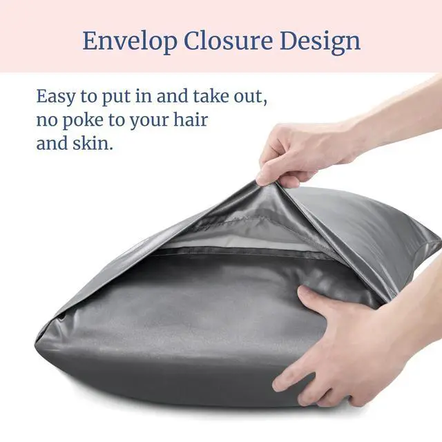 Alt view image 5 of 7 - BEDELITE Satin Pillowcase for Hair and Skin, Super Soft and Cooling Similar to Silk Pillow Cases 2 Pack with Envelope Closure, Gift for Women Men(20"x30" Queen Size, Dark Grey)