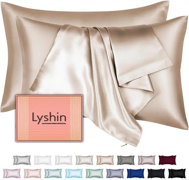Main image of Silk Pillow Cases 2 Pack Standard Size with Hidden Zipper, Mulberry Silk Pillowcase for Hair and Skin, Smooth and Soft Breathable Cooling Silk Satin Pillowcase Set of 2, Gifts for WomenChampagne