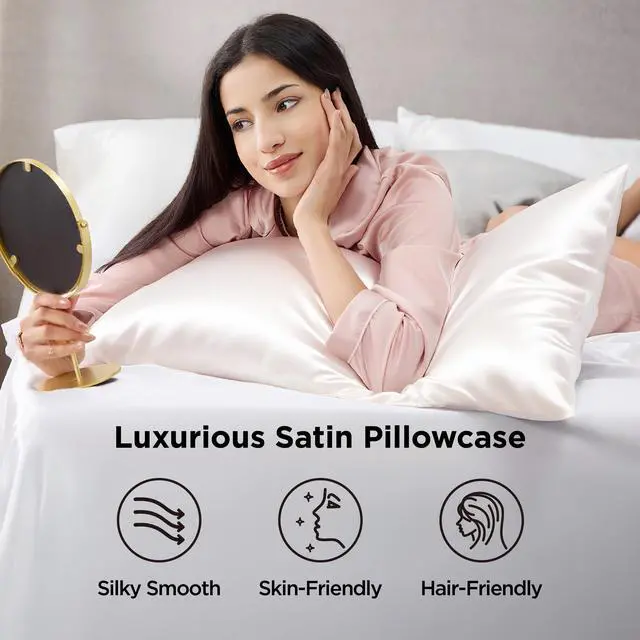 Alt view image 2 of 7 - Bedsure Satin Pillowcase for Hair and Skin Queen - Ivory Silky Pillowcase 2 Pack with Envelope Closure, Similar to Silk Pillow Cases, Gifts for Women Men, 20x30 Inches, 2pcs