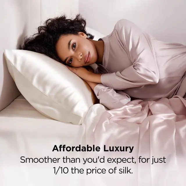 Alt view image 4 of 7 - Bedsure Satin Pillowcase for Hair and Skin Queen - Ivory Silky Pillowcase 2 Pack with Envelope Closure, Similar to Silk Pillow Cases, Gifts for Women Men, 20x30 Inches, 2pcs