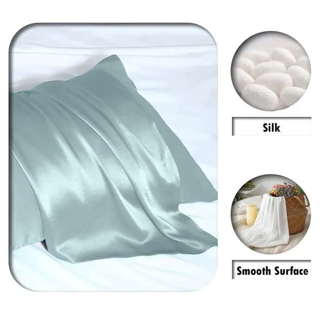 Alt view image 2 of 6 - Mulberry Silk Pillowcase for Hair and Skin Standard Size 20"X 26" Pillow Case with Hidden Zipper Soft Breathable Smooth Cooling Silk Pillow Covers for Sleeping (Haze Blue,Standard,1Pcs)