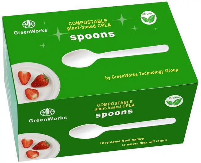 Main image of GreenWorks Heavy-duty Compostable Spoons,BPI Certified,100 Count Large Disposable Cutlery Spoons