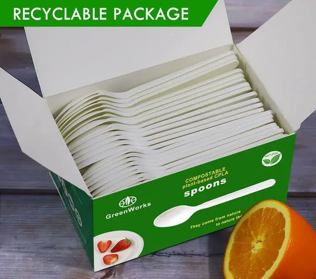 Alt view image 4 of 7 - GreenWorks Heavy-duty Compostable Spoons,BPI Certified,100 Count Large Disposable Cutlery Spoons