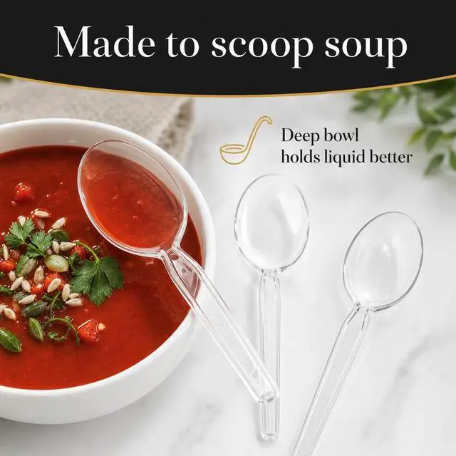 Alt view image 6 of 7 - Settings Clear Plastic Soup Spoons, 50 Count - Heavyweight Disposable Soup Spoons, BPA-Free Bulk Plastic Cutlery for Parties, Weddings, Catering & Everyday Use