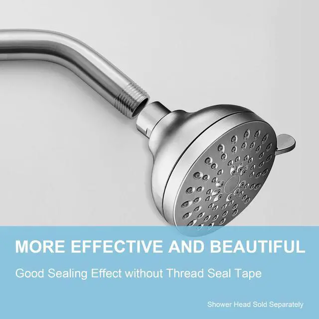 Alt view image 2 of 7 - OFFO Shower Arm with Flange, 6 in Brushed Nickel Wall Mount Replacement Angle Shower Head Arm Wall-Mounted For Fixed Shower Head & Handheld Showerhead