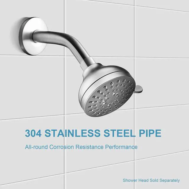Alt view image 3 of 7 - OFFO Shower Arm with Flange, 6 in Brushed Nickel Wall Mount Replacement Angle Shower Head Arm Wall-Mounted For Fixed Shower Head & Handheld Showerhead