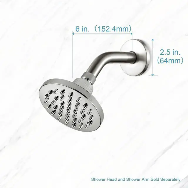 Alt view image 5 of 7 - OFFO Shower Arm with Flange, 6 in Brushed Nickel Wall Mount Replacement Angle Shower Head Arm Wall-Mounted For Fixed Shower Head & Handheld Showerhead