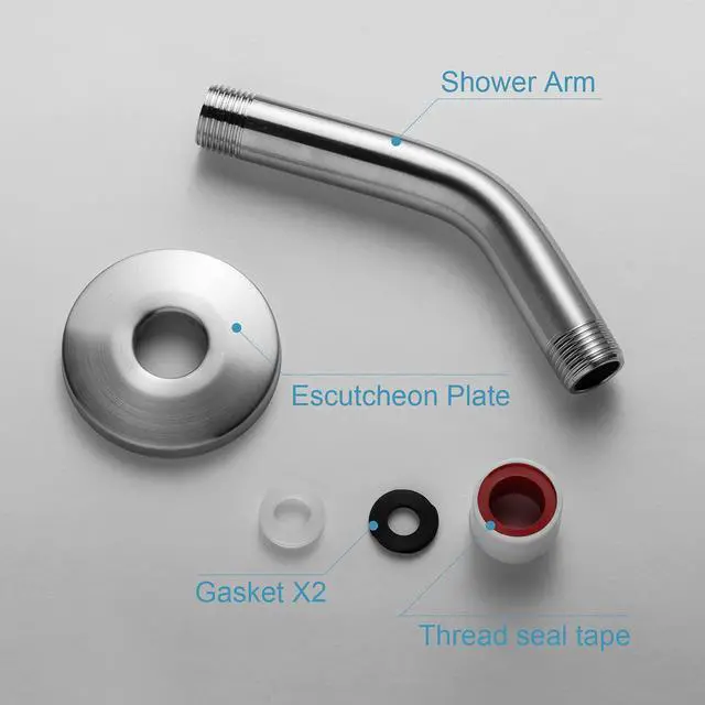 Alt view image 6 of 7 - OFFO Shower Arm with Flange, 6 in Brushed Nickel Wall Mount Replacement Angle Shower Head Arm Wall-Mounted For Fixed Shower Head & Handheld Showerhead