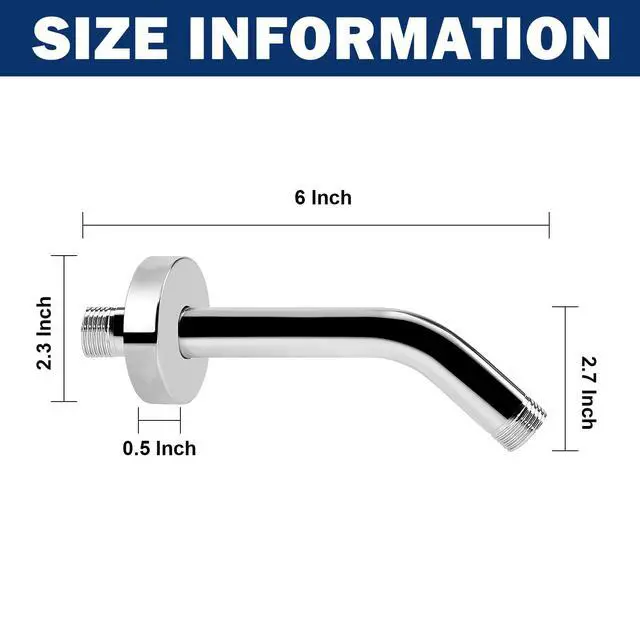 Alt view image 2 of 6 - NearMoon Shower Arm with Flange, Made of 304 Stainless Steel Shower Extension Extender Pipe, Wall-Mounted for Fixed Bathroom Showerhead, Never Rust (6 Inch, Chrome Finish)