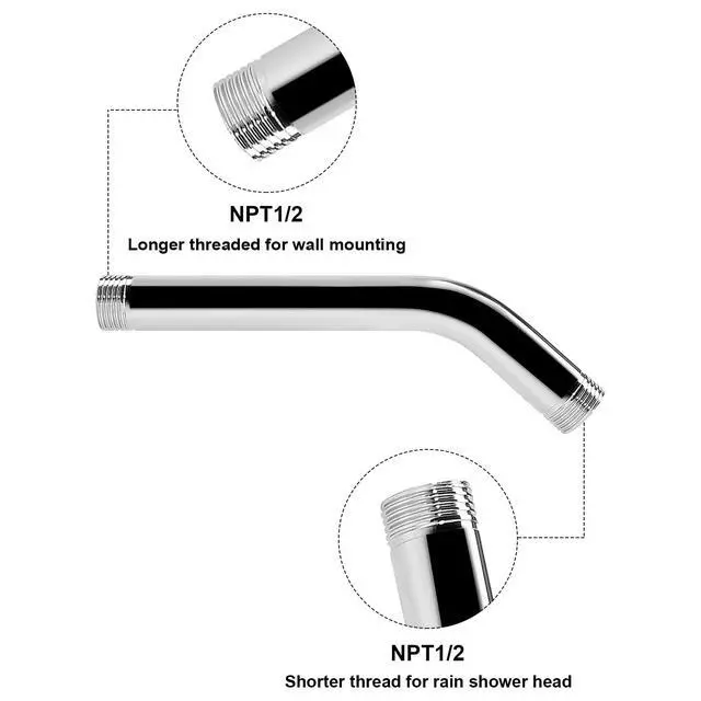 Alt view image 3 of 6 - NearMoon Shower Arm with Flange, Made of 304 Stainless Steel Shower Extension Extender Pipe, Wall-Mounted for Fixed Bathroom Showerhead, Never Rust (6 Inch, Chrome Finish)