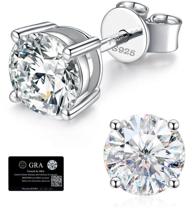 Main image of Moissanite Stud Earrings for Women, 925 Sterling Silver Earrings, 18K White Gold Plating earrings for Men (0.5ct*2)