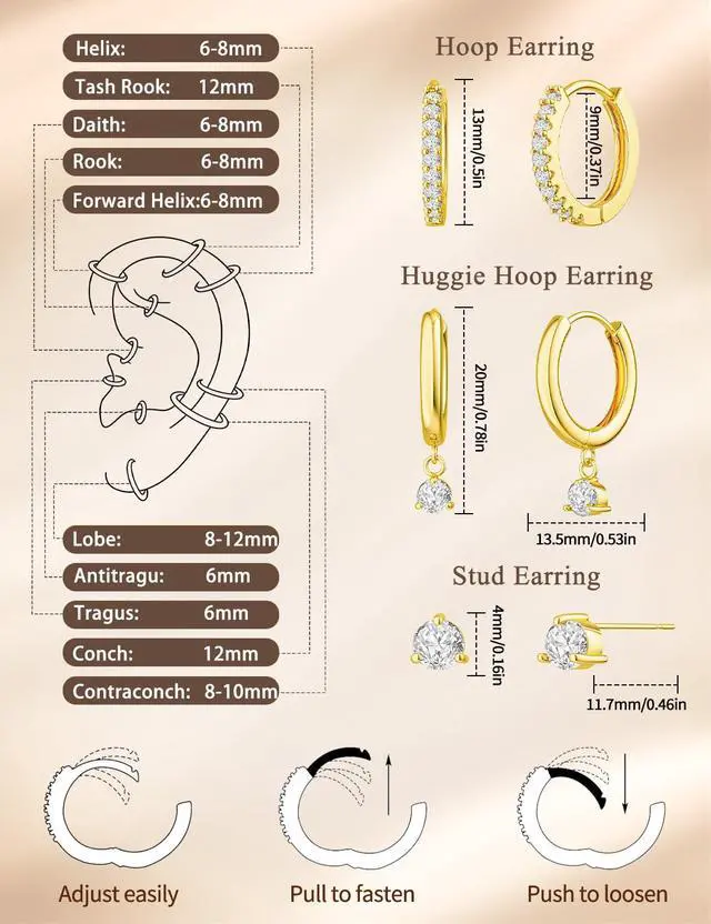Alt view image 5 of 7 - Freekiss Gold Stud Earrings for Women, Dainty Earring Set Simple Tiny 14K Gold Filled CZ Hypoallergenic Huggie Dangle Hoop Earrings Fashion Jewelry for Women Trendy Gifts