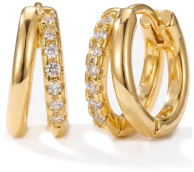 Main image of MUMREUES 14K Gold Small Hoop Earrings for Women Trendy Dainty Hypoallergenic Sensitive Ears Huggie Stack Illusion Statement Fun Unique Summer Waterproof Cute Simple Minimalist Everyday Jewelry Gifts