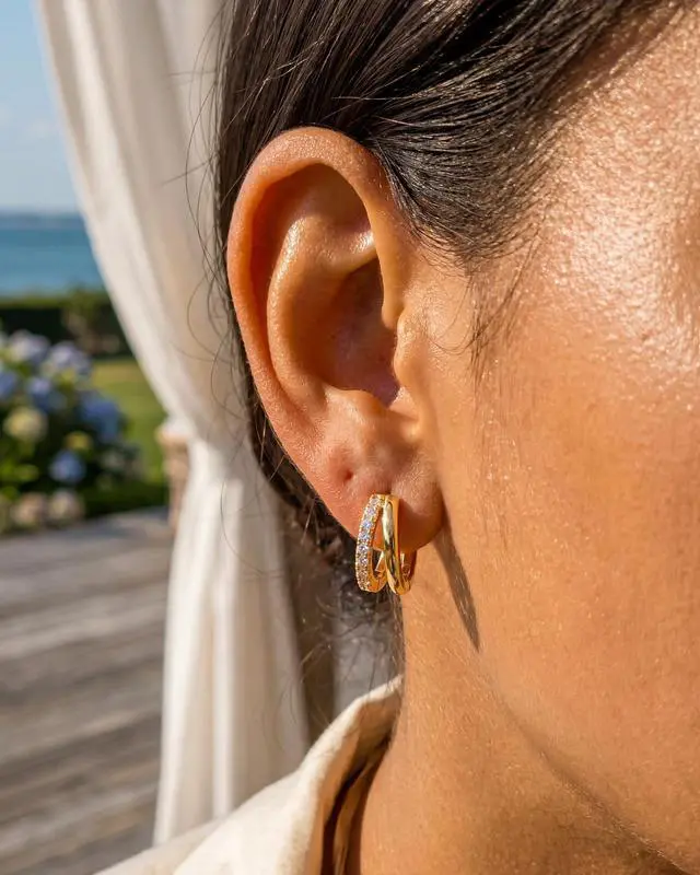 Alt view image 4 of 7 - MUMREUES 14K Gold Small Hoop Earrings for Women Trendy Dainty Hypoallergenic Sensitive Ears Huggie Stack Illusion Statement Fun Unique Summer Waterproof Cute Simple Minimalist Everyday Jewelry Gifts