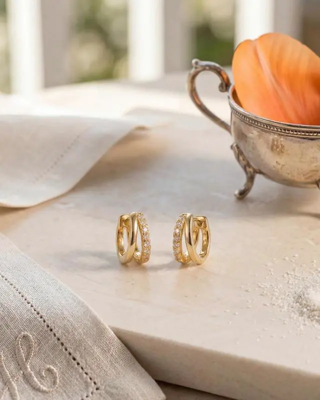 Alt view image 5 of 7 - MUMREUES 14K Gold Small Hoop Earrings for Women Trendy Dainty Hypoallergenic Sensitive Ears Huggie Stack Illusion Statement Fun Unique Summer Waterproof Cute Simple Minimalist Everyday Jewelry Gifts