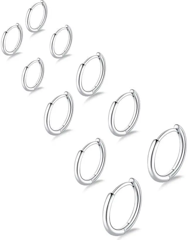 Main image of 5 Pairs Small Silver Hoop Earrings Set, Cute Helix Huggie Earrings for Women Men, Hypoallergenic 316L Stainless Steel Tiny Cartilage Earrings Hoop Silver Hoop Earrings for Multiple Piercing Jewe