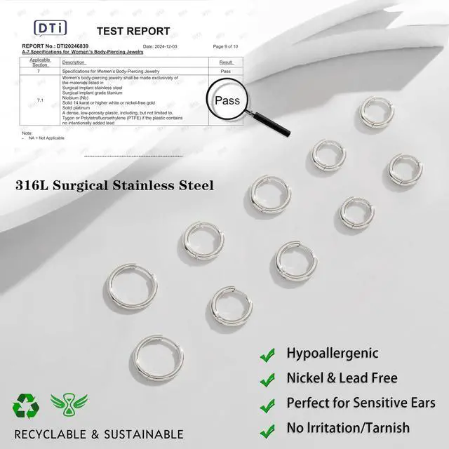 Alt view image 2 of 7 - 5 Pairs Small Silver Hoop Earrings Set, Cute Helix Huggie Earrings for Women Men, Hypoallergenic 316L Stainless Steel Tiny Cartilage Earrings Hoop Silver Hoop Earrings for Multiple Piercing Jewe