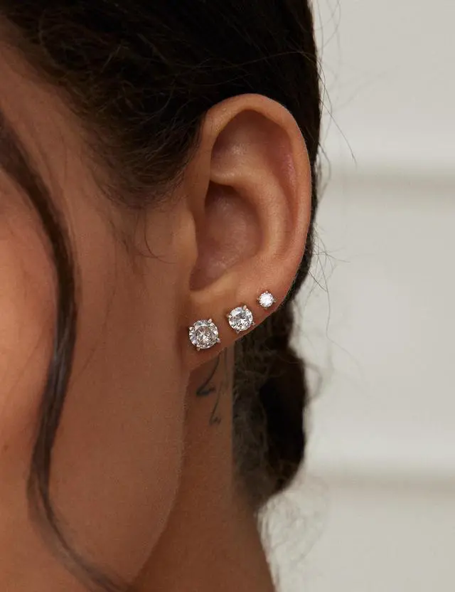 Alt view image 5 of 7 - 6 Pairs Hypoallergenic Cubic Zirconia Earrings Surgical Steel Flat Back Studs for Cartilage, Screw Back Fashion Jewelry
