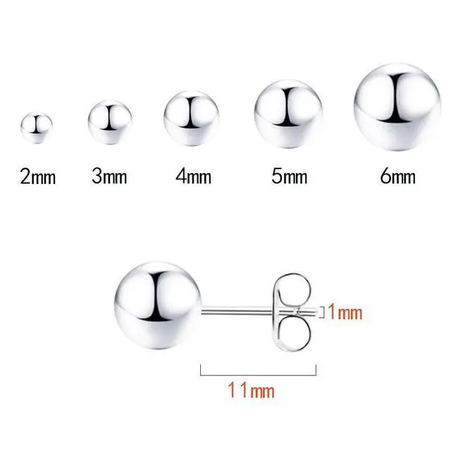 Alt view image 2 of 6 - Small Silver Stud Earrings for Women: Hypoallergenic Sterling Silver Round Ball Stud Earrings for Multiple Piercing 5 Pairs Cute Earrings Set 2mm 3mm 4mm 5mm 6mm
