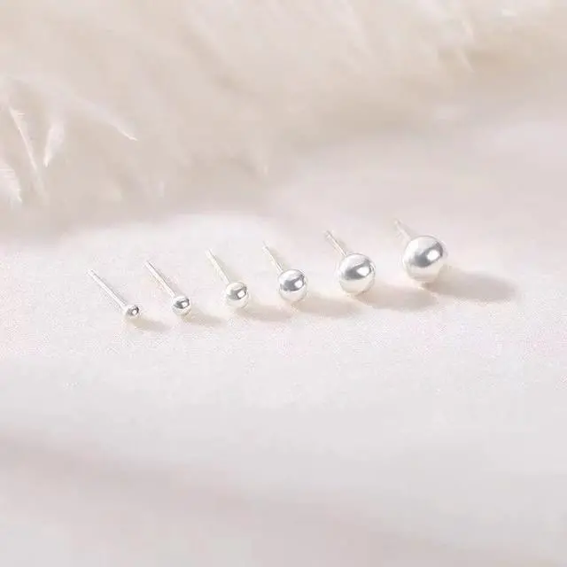 Alt view image 4 of 6 - Small Silver Stud Earrings for Women: Hypoallergenic Sterling Silver Round Ball Stud Earrings for Multiple Piercing 5 Pairs Cute Earrings Set 2mm 3mm 4mm 5mm 6mm