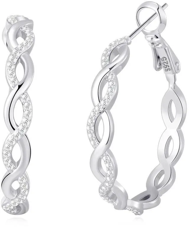 Main image of Senteria 925 Sterling Silver Earrings Hoops for Women Lightweight Twisted Hoop Earrings With Cubic Zirconia Hypoallergenic Hoops Earrings (30MM)