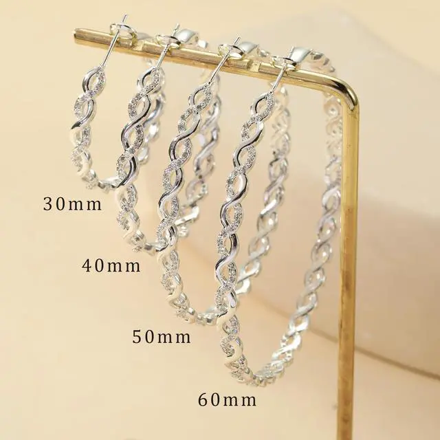 Alt view image 5 of 6 - Senteria 925 Sterling Silver Earrings Hoops for Women Lightweight Twisted Hoop Earrings With Cubic Zirconia Hypoallergenic Hoops Earrings (30MM)
