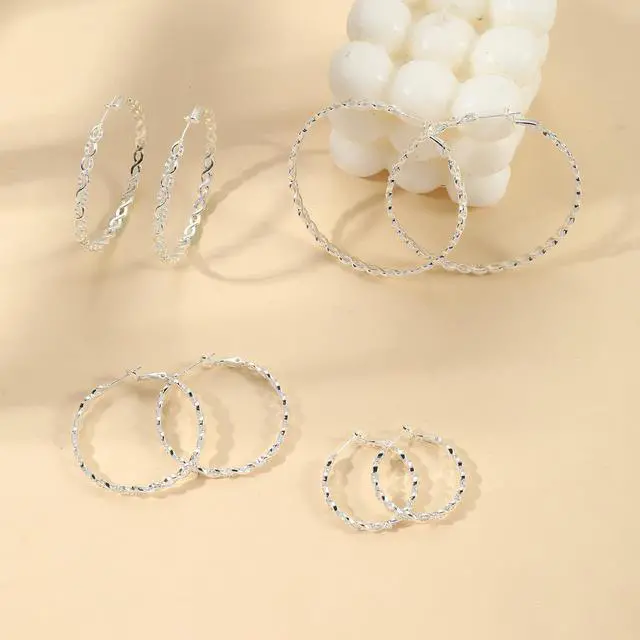 Alt view image 6 of 6 - Senteria 925 Sterling Silver Earrings Hoops for Women Lightweight Twisted Hoop Earrings With Cubic Zirconia Hypoallergenic Hoops Earrings (30MM)
