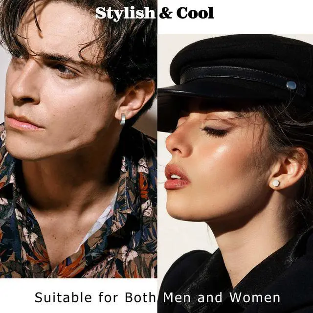 Alt view image 3 of 6 - Jstyle 6 Pairs Stainless Steel CZ Stud Earrings for Women Mens Huggie Hoop Earrings Ear Piercing