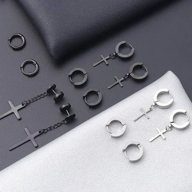 Alt view image 3 of 7 - NEWITIN 15 Pairs Stainless Steel Earrings for Men Women Stud Earring Set