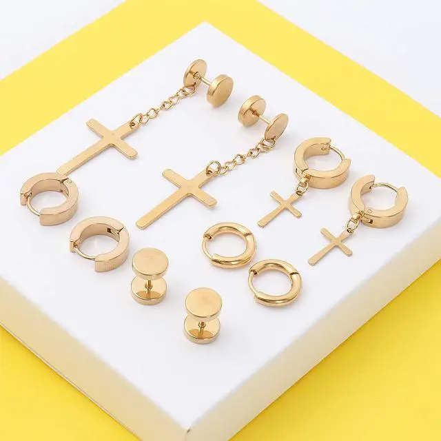 Alt view image 4 of 7 - NEWITIN 15 Pairs Stainless Steel Earrings for Men Women Stud Earring Set
