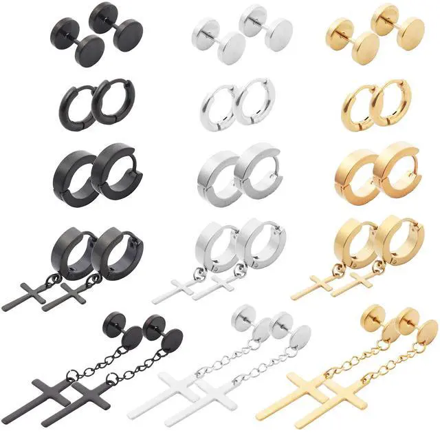 Main image of NEWITIN 15 Pairs Stainless Steel Earrings for Men Women Stud Earring Set