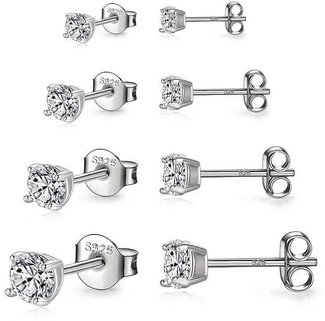Main image of 925 Sterling Silver Stud earrings Set White Gold Plated Hypoallergenic Stud Earrings Cubic Zirconia Stud Earrings for Women (3mm4mm5mm6mm)