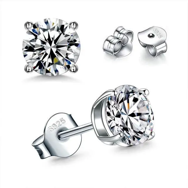 Alt view image 7 of 7 - 925 Sterling Silver Stud earrings Set White Gold Plated Hypoallergenic Stud Earrings Cubic Zirconia Stud Earrings for Women (3mm4mm5mm6mm)