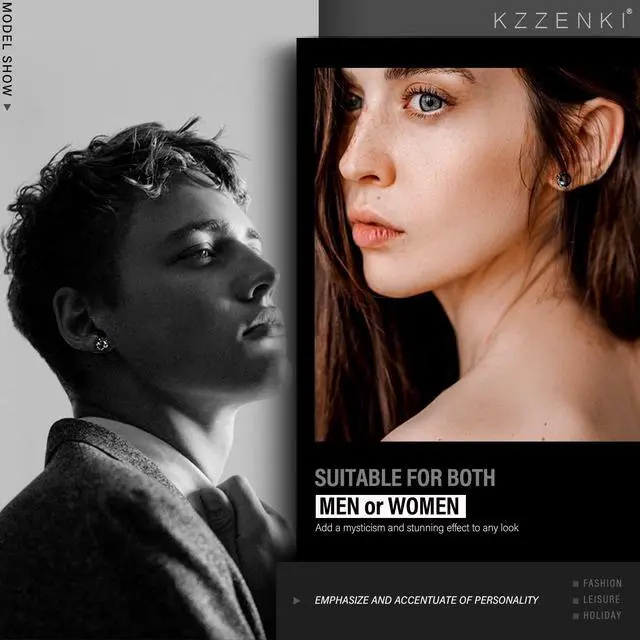 Alt view image 4 of 7 - KZZENKI Black Earrings for Men, Hypoallergenic Stainless Steel Black Stud Earrings for Women Black Diamond Earrings Cool Male Jewelry