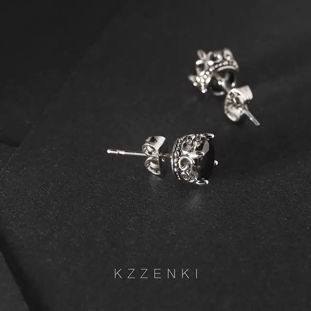 Alt view image 5 of 7 - KZZENKI Black Earrings for Men, Hypoallergenic Stainless Steel Black Stud Earrings for Women Black Diamond Earrings Cool Male Jewelry