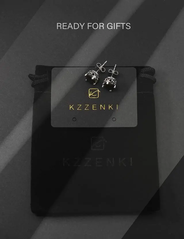 Alt view image 6 of 7 - KZZENKI Black Earrings for Men, Hypoallergenic Stainless Steel Black Stud Earrings for Women Black Diamond Earrings Cool Male Jewelry