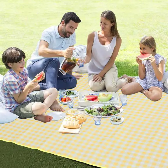 Alt view image 5 of 7 - HX&OD Picnic Blanket Outdoor Extra Large Picnic Mat 80"X60" Camping Blanket Beach Blanket Foldable Waterproof Sand Mat Hiking Travel Family Concerts(Yellow)