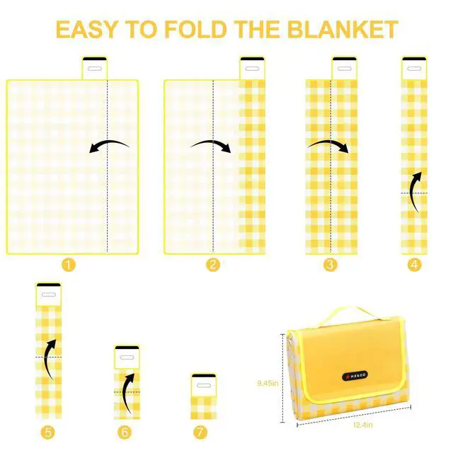 Alt view image 7 of 7 - HX&OD Picnic Blanket Outdoor Extra Large Picnic Mat 80"X60" Camping Blanket Beach Blanket Foldable Waterproof Sand Mat Hiking Travel Family Concerts(Yellow)