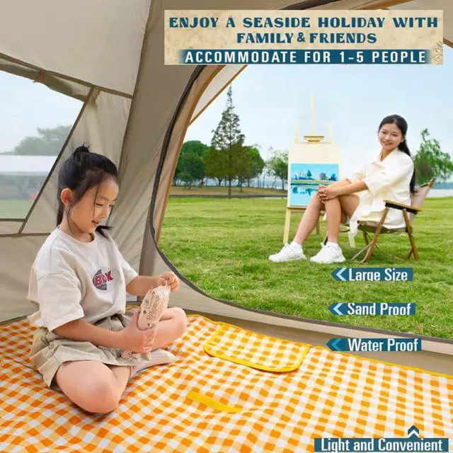Alt view image 3 of 7 - LRUUIDDE Large 80"x 60" Beach Blanket, Outdoor Picnic Blankets, Waterproof Sandproof Portable Blankets, Foldable and Lightweight for Spring Summer Camping, Beach, Park (Blue)