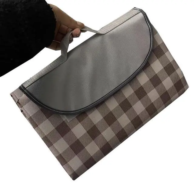 Alt view image 3 of 7 - LRUUIDDE Oversize Picnic Beach Blanket, 80''x60'' Outdoor Waterproof Foldable Sandproof Blankets Plaid Picnic Mat for Beach Camping on Grass Picnic Blankets (Brown, 80x60in)