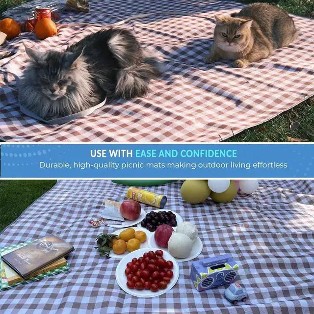 Alt view image 7 of 7 - LRUUIDDE Oversize Picnic Beach Blanket, 80''x60'' Outdoor Waterproof Foldable Sandproof Blankets Plaid Picnic Mat for Beach Camping on Grass Picnic Blankets (Brown, 80x60in)