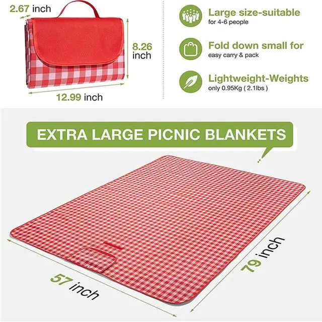 Alt view image 4 of 7 - LRUUIDDE Extra Large Picnic Blanket Beach Blankets, Outdoor Foldable Waterproof Sand Mat for Beach Camping Hiking Travel Family Concerts Grass Park Music Festival Lawn Mats (Red, 80x60inch)