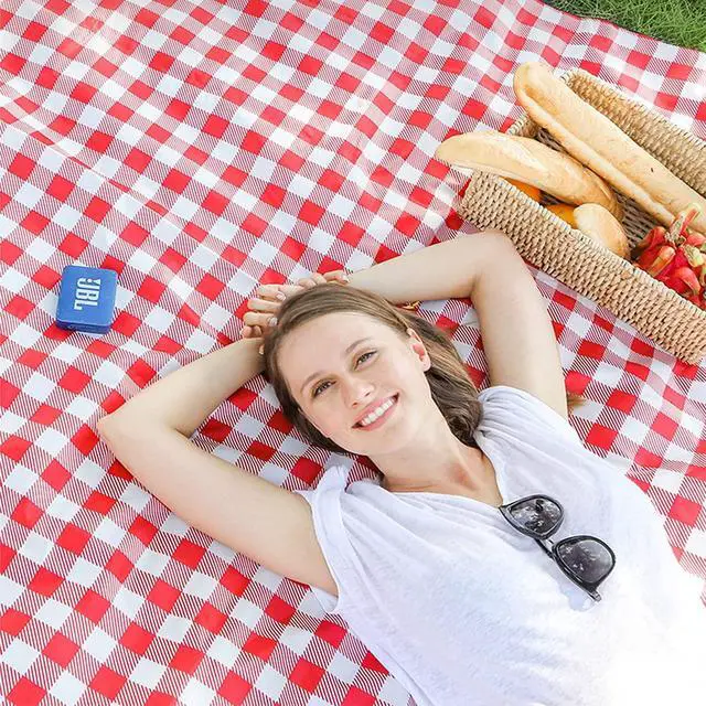 Alt view image 7 of 7 - LRUUIDDE Extra Large Picnic Blanket Beach Blankets, Outdoor Foldable Waterproof Sand Mat for Beach Camping Hiking Travel Family Concerts Grass Park Music Festival Lawn Mats (Red, 80x60inch)