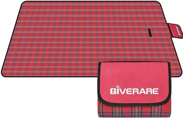 Main image of GIVERARE Picnic Beach Blanket, XL Sandfree Waterproof Outdoor Camping Blankets, Quick Drying Family Mat, Portable Extra Large Mats for Travel, Hiking, Music Festival, Lawn-Red