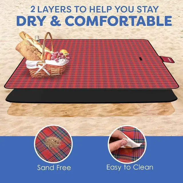 Alt view image 2 of 7 - GIVERARE Picnic Beach Blanket, XL Sandfree Waterproof Outdoor Camping Blankets, Quick Drying Family Mat, Portable Extra Large Mats for Travel, Hiking, Music Festival, Lawn-Red