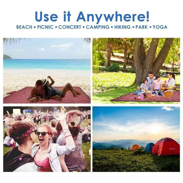Alt view image 7 of 7 - GIVERARE Picnic Beach Blanket, XL Sandfree Waterproof Outdoor Camping Blankets, Quick Drying Family Mat, Portable Extra Large Mats for Travel, Hiking, Music Festival, Lawn-Red
