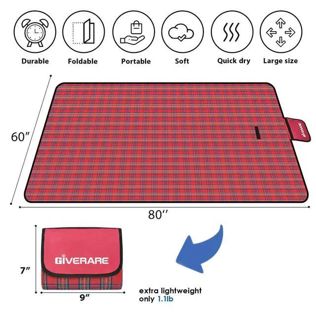 Alt view image 5 of 7 - GIVERARE Picnic Beach Blanket, XL Sandfree Waterproof Outdoor Camping Blankets, Quick Drying Family Mat, Portable Extra Large Mats for Travel, Hiking, Music Festival, Lawn-Red